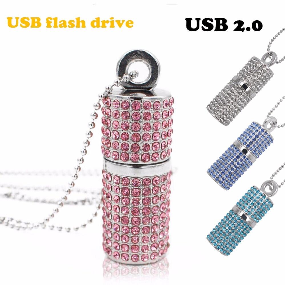 Cổ phiếu có sẵn + miễn phí + codusb ổ đĩa flash 4g 8g 16g pendrive 32g ổ đĩa usb ổ pen usb 2.0 ổ đĩa irish pha lê kim cương bộ nhớ vòng cổ thanh