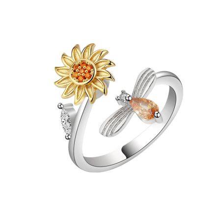 Sunflower Spinner Ring Fidget Ring for Women Girl Adjustable Ring Anxiety Stress Relieving Ring Christmas Jewelry Gift