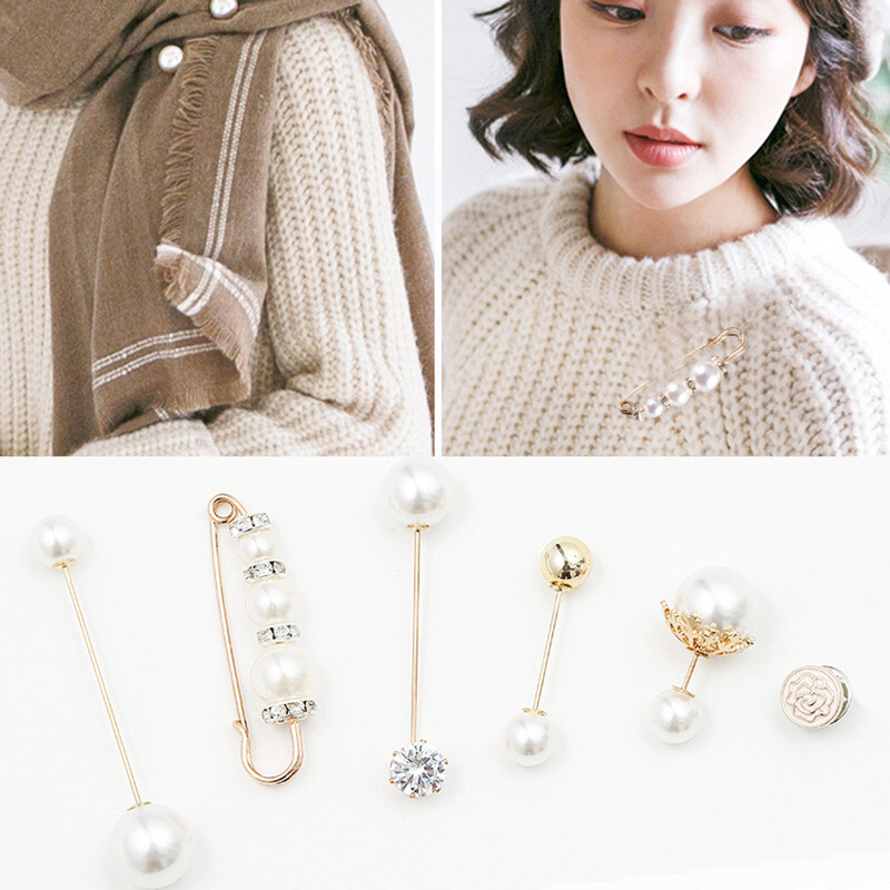 [Cutewomen2020] 6 cái thời trang nữ trâm cài Ghim Cài Áo Đính Ngọc Trai buộc phụ kiện quần áo trang trí eo áo len phụ kiện trang sức quà tặng