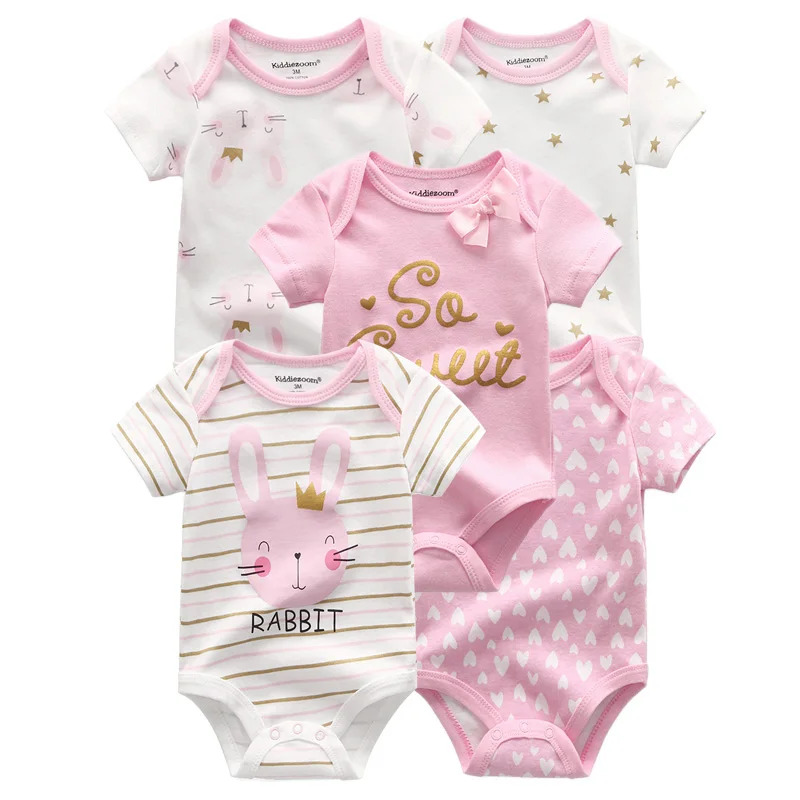 Kiddiezoom 5 cái/lốc thời trang trẻ sơ sinh ngắn tay hoạt hình bé trai bé gái bodysuits mềm 100% cotton trẻ sơ sinh onesies