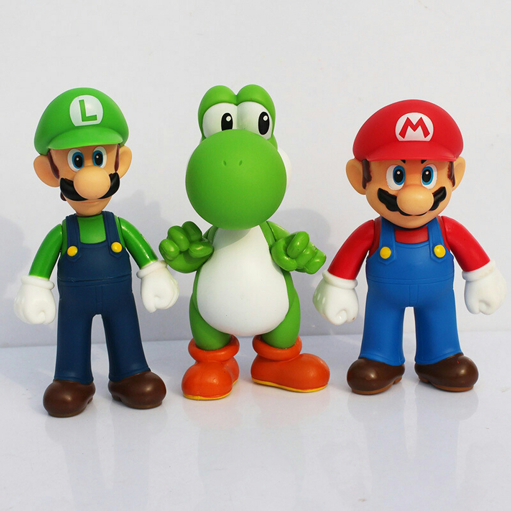 3 cái/bộ 5inch super mario bros pvc hình đồ chơi, nhân vật hành động luigi mario yoshi 13cm đồ chơi mô hình