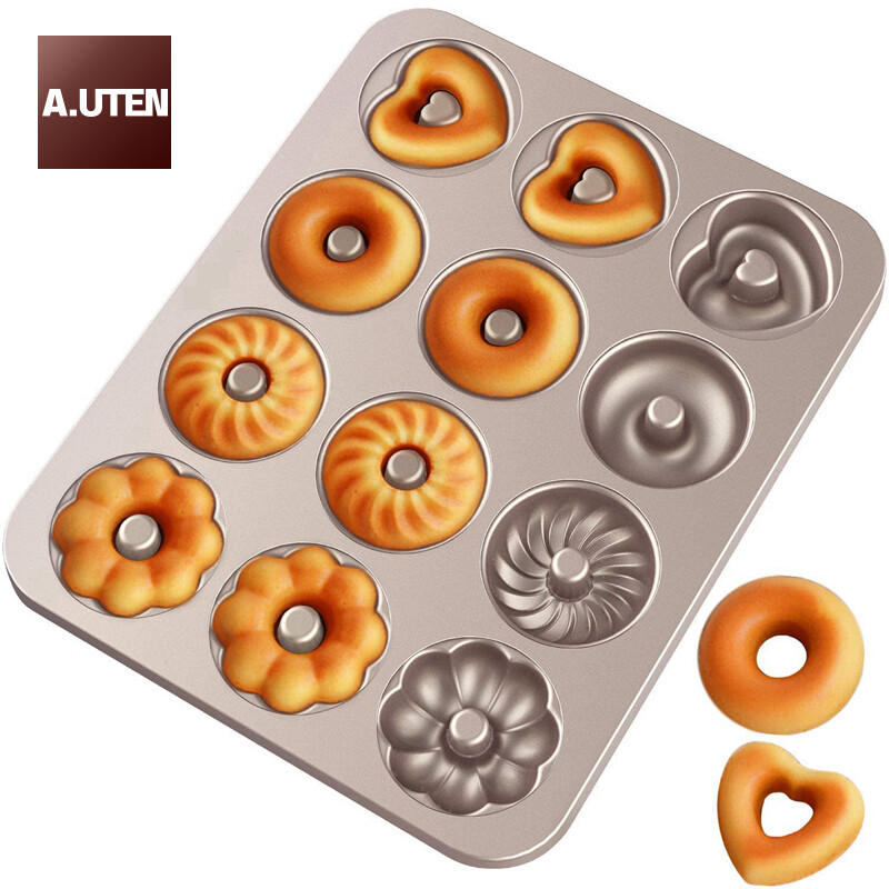 A.UTEN Khuôn Bánh Rán Khay Làm Bánh, 12 Bánh Hoa Có Rãnh Khay Thiếc Chịu Lực Cao Thép Không Dính Hình Tim Hoa Bund Chảo Mô Hình Bánh Rán Bánh Nướng Cho Nướng Bằng Lò