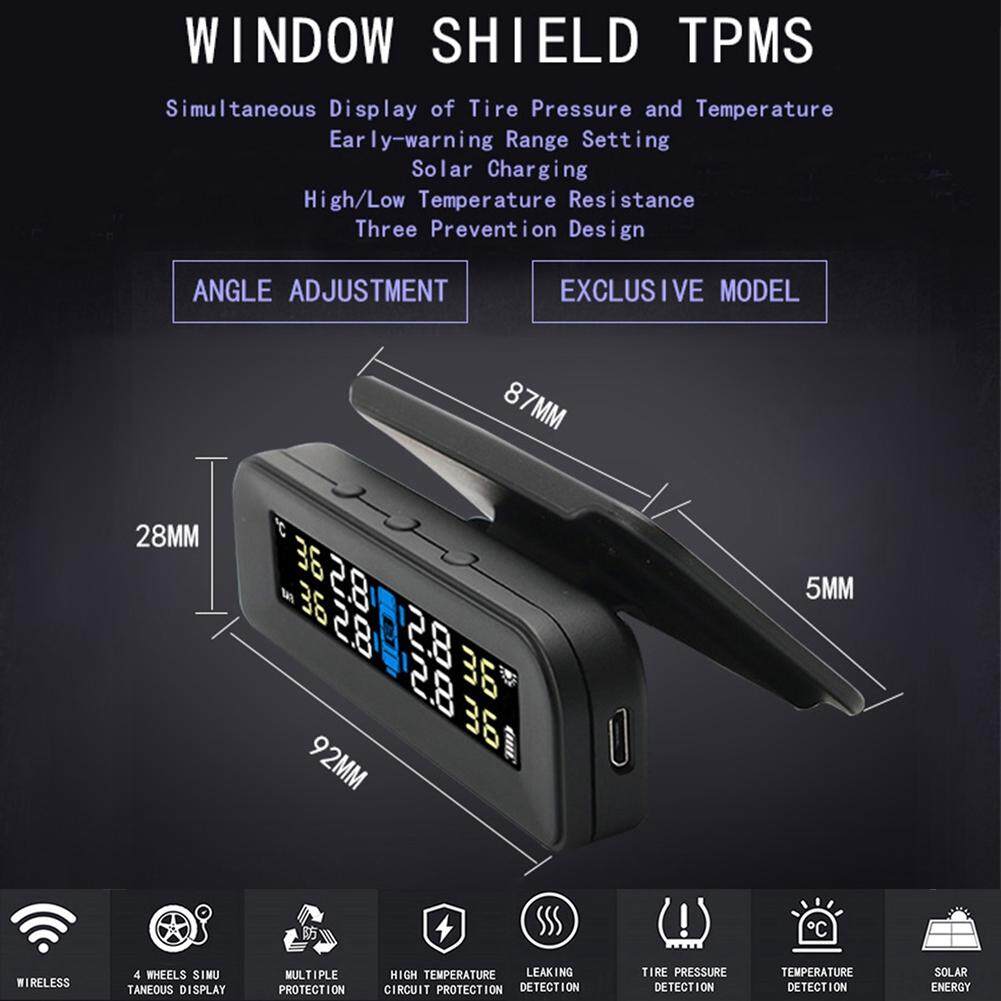 Santuu รถพลังงานแสงอาทิตย์ TPMS กระจกการตรวจสอบแรงดันยางรถยนต์นาฬิกาปลุก 4 เซ็นเซอร์ภายใน