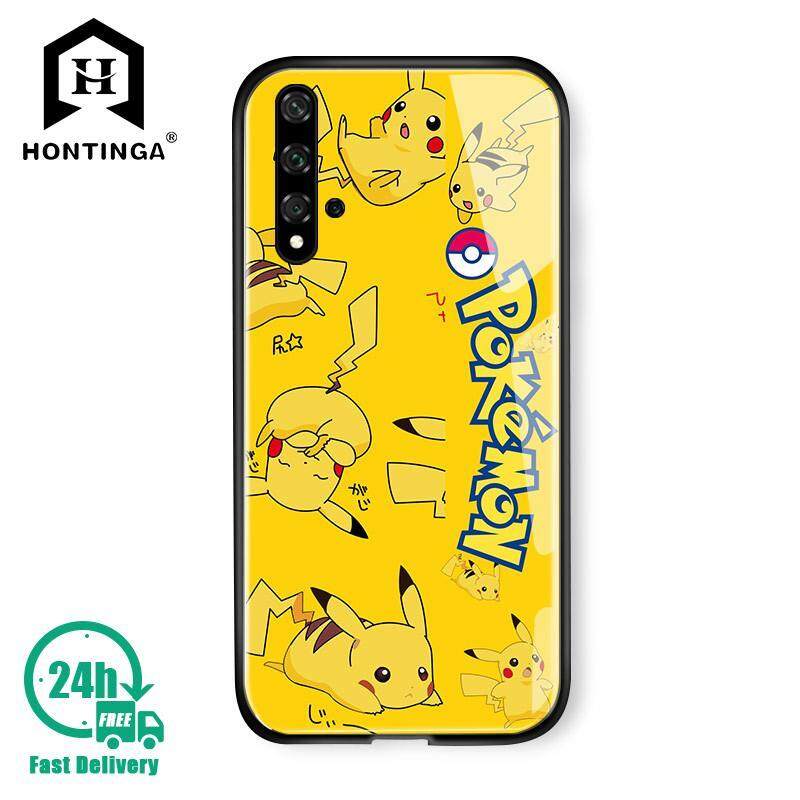 Hontinga สำหรับ Huawei Nova 5T คลาสสิกการ์ตูน Pikachu โปเกมอนพ็อกเก็ตมอนสเตอร์ Pokémon ปลอกเคสโทรศัพท์กันกระแทกกระจกเทมเปอร์ฝาหลัง