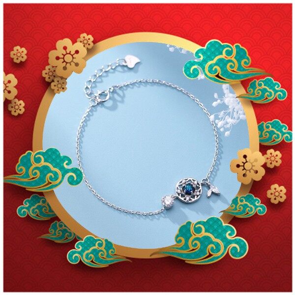 Lắc tay bạc H.A.S hình dreamcatcher đính đá xanh - Vòng tay bạc may mắn