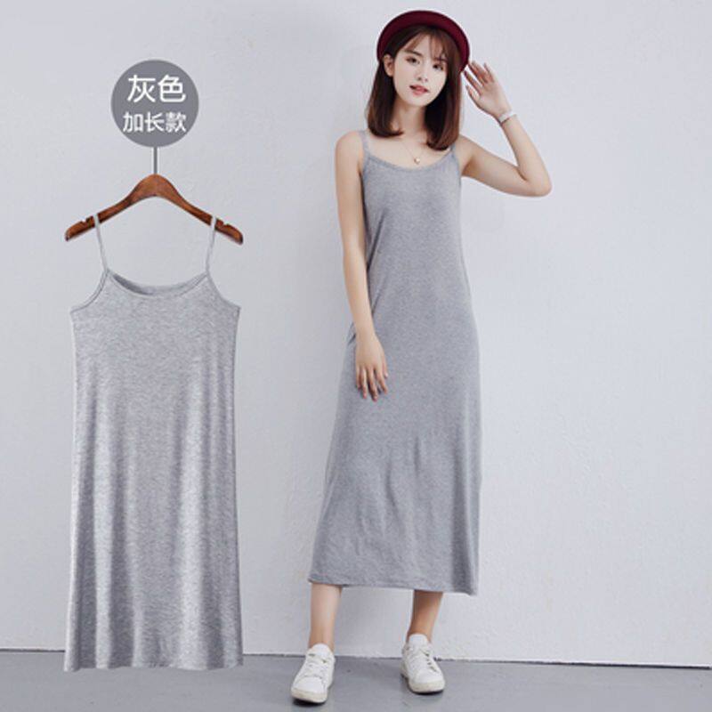 Lomogi🔥🇲🇾Readystock🇲🇾🔥Váy nữ bên trong ngắn dài lót cơ sở mùa hè giản dị SINGLET Đầm dây trung bình 