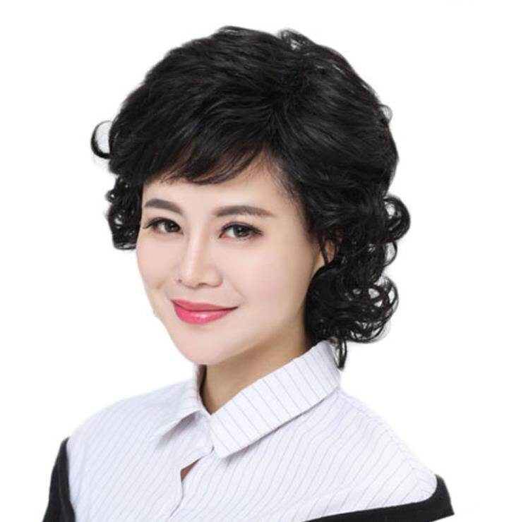 Tse tóc giả tóc ngắn nữ tóc xoăn dài tóc giả xoăn ngắn cho mẹ bọc tóc trung niên phụ kiện đội đầu toàn bộ tóc thật cho nữ