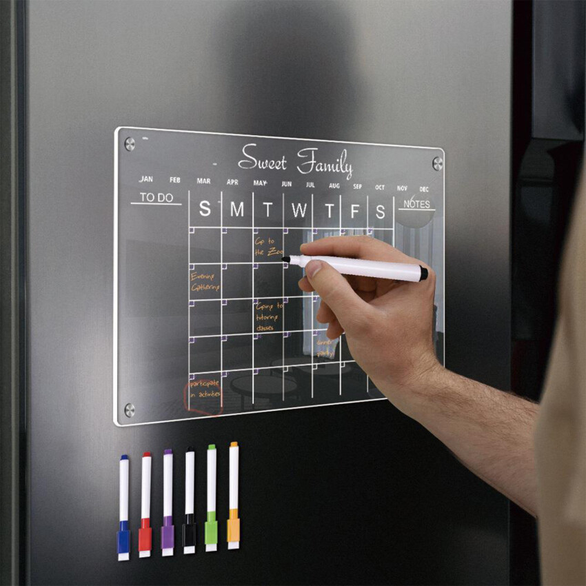 Fridge Magnet Sticker Calendar Board Planner Reusable Magn-etic Dry Erase Board Schedule Transparent Acrylic Fridge Message Menu