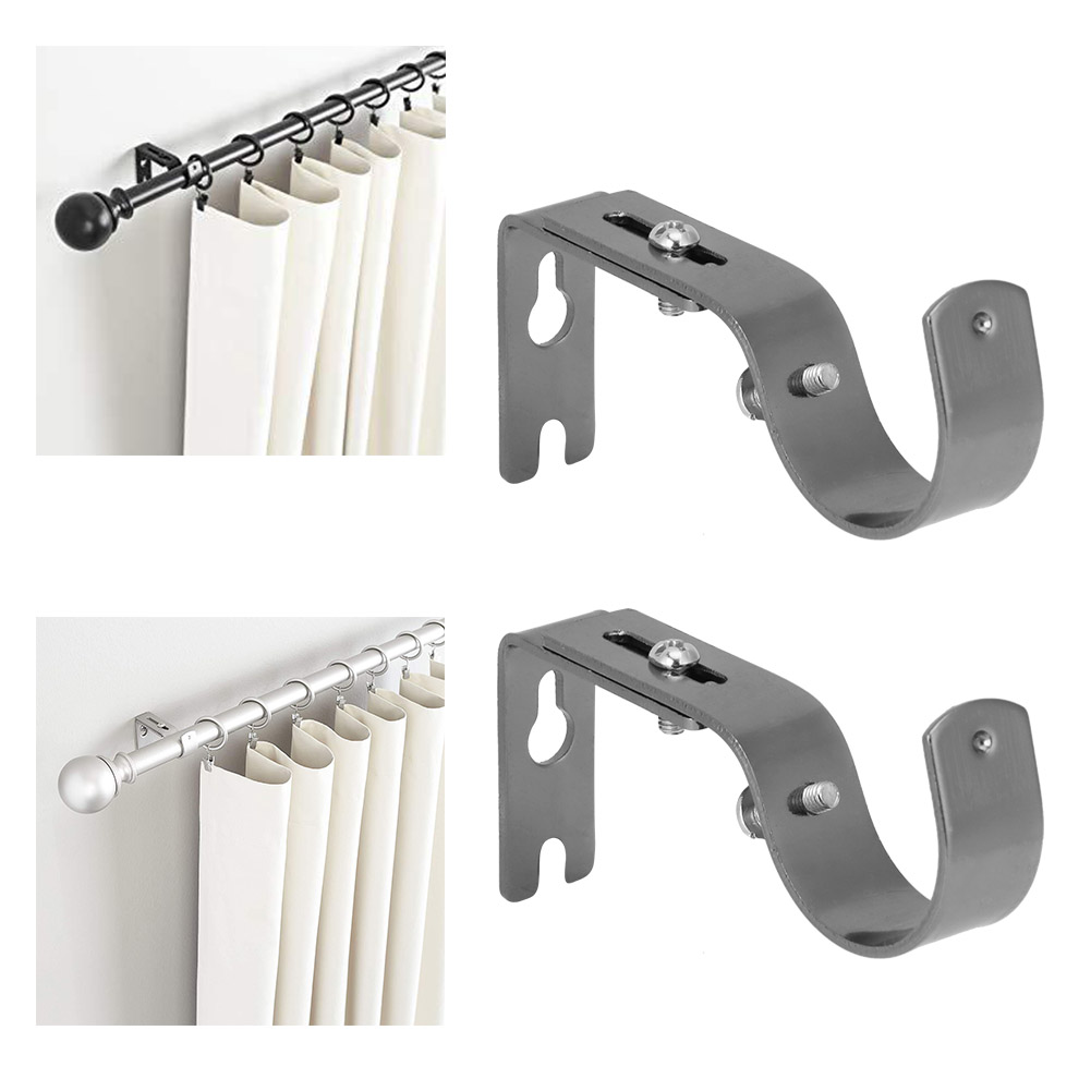 Bộ 2 giá treo rèm thông dụng điều chỉnh được, màu bạc - INTL