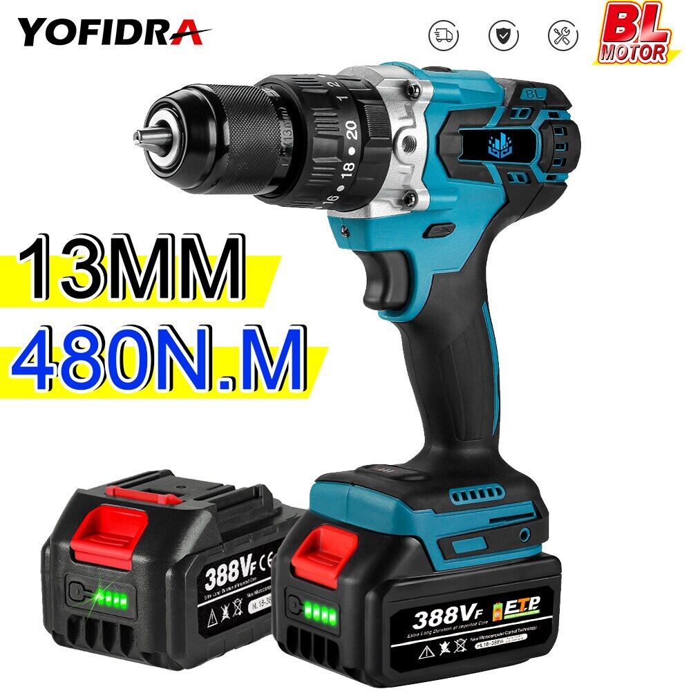 （Quà Tặng）480n. m Máy khoan không dây 20 + 3 mô-men xoắn khoan tác động tua vít điện búa xoay động cơ không chổi than cho Makita 18V pin 3 trong 1 công cụ
