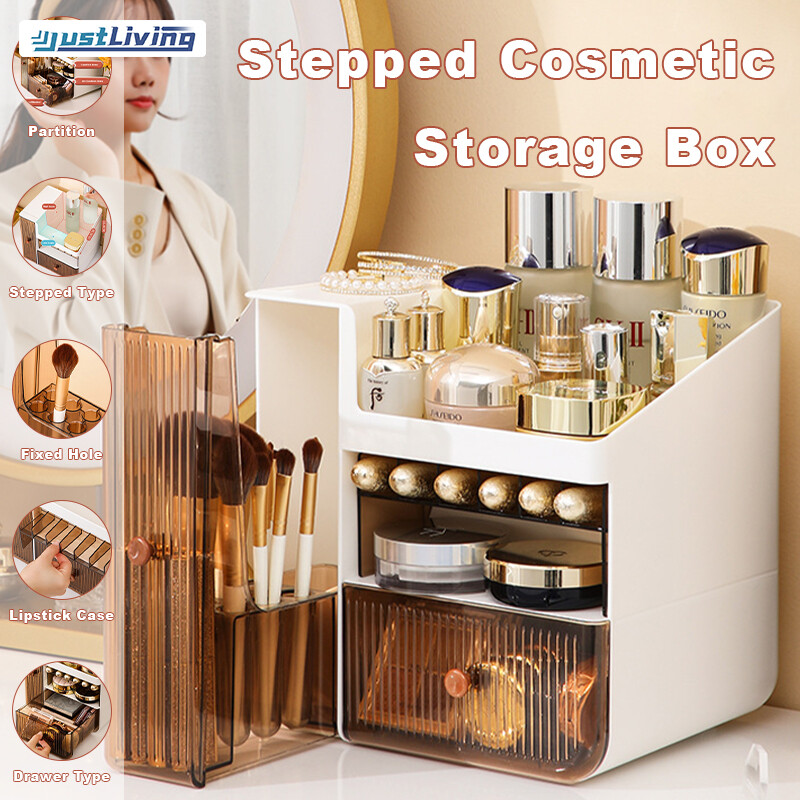 JustLiving Luxury 3 Tier Desktop Cosmetic Storage Box Multifunctional Makeup Jewelry Drawer Transparent Jewelry Dressing Case Organizer Skin Care Products Lipstick storage Box ราคา 991 บาท*ส่งฟรี