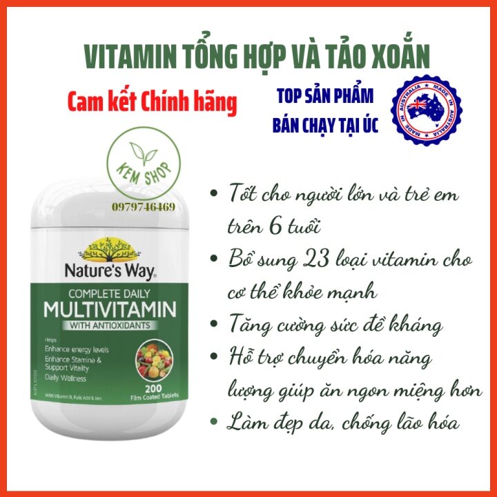 Vitamin tổng hợp và tảo biển Tảo xoắn Nature's Way Multivitamin 200 viên