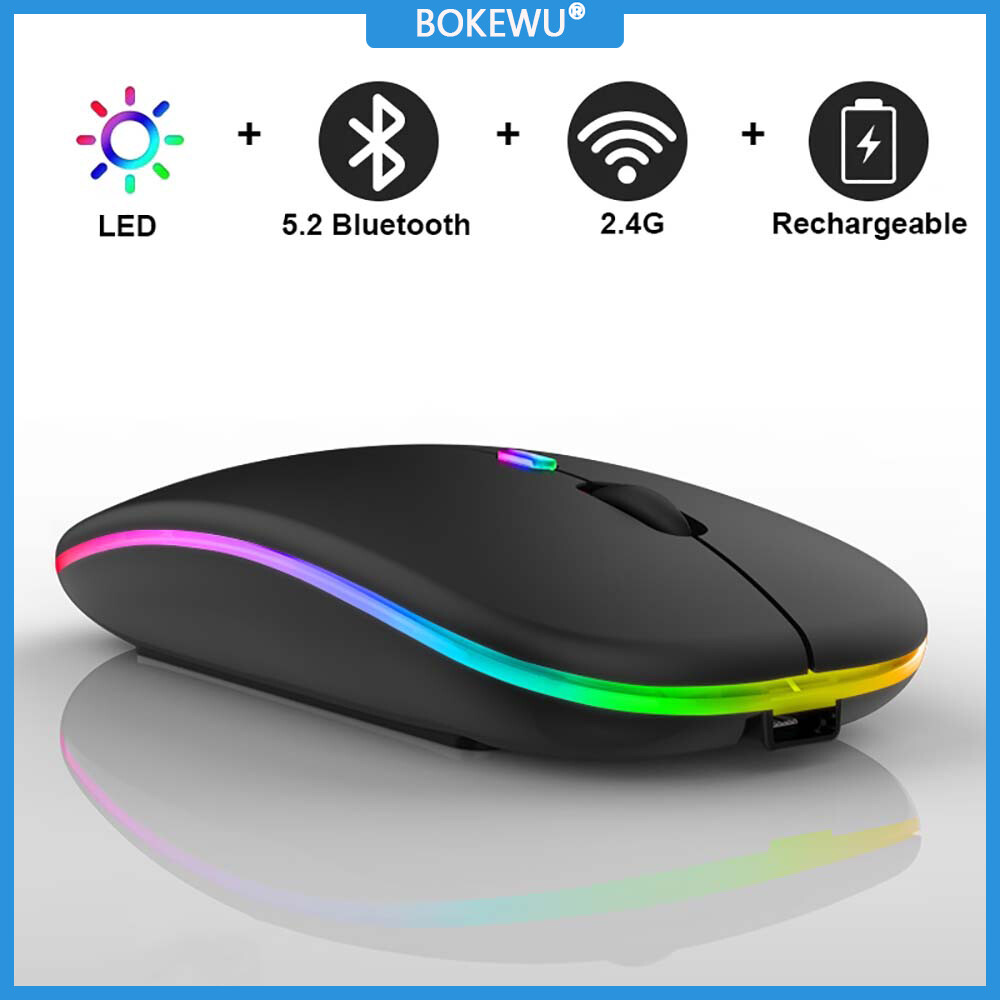 BOKEWU Chuột Không Dây 2.4G Chuột Sạc RGB Chuột Im Lặng Chuột Chơi Game Công Thái Học Đèn Nền LED Cho Máy Tính Xách Tay Máy Vi Tính