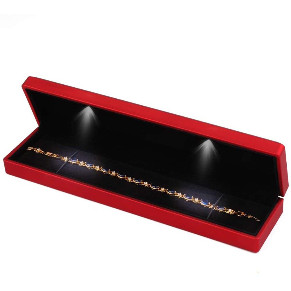 Jewelry Gift Box Pendant Boxes for Wedding Anniversary Christmas Engagement LED Light Necklace Chain Bracelet Display Case Storage Blue