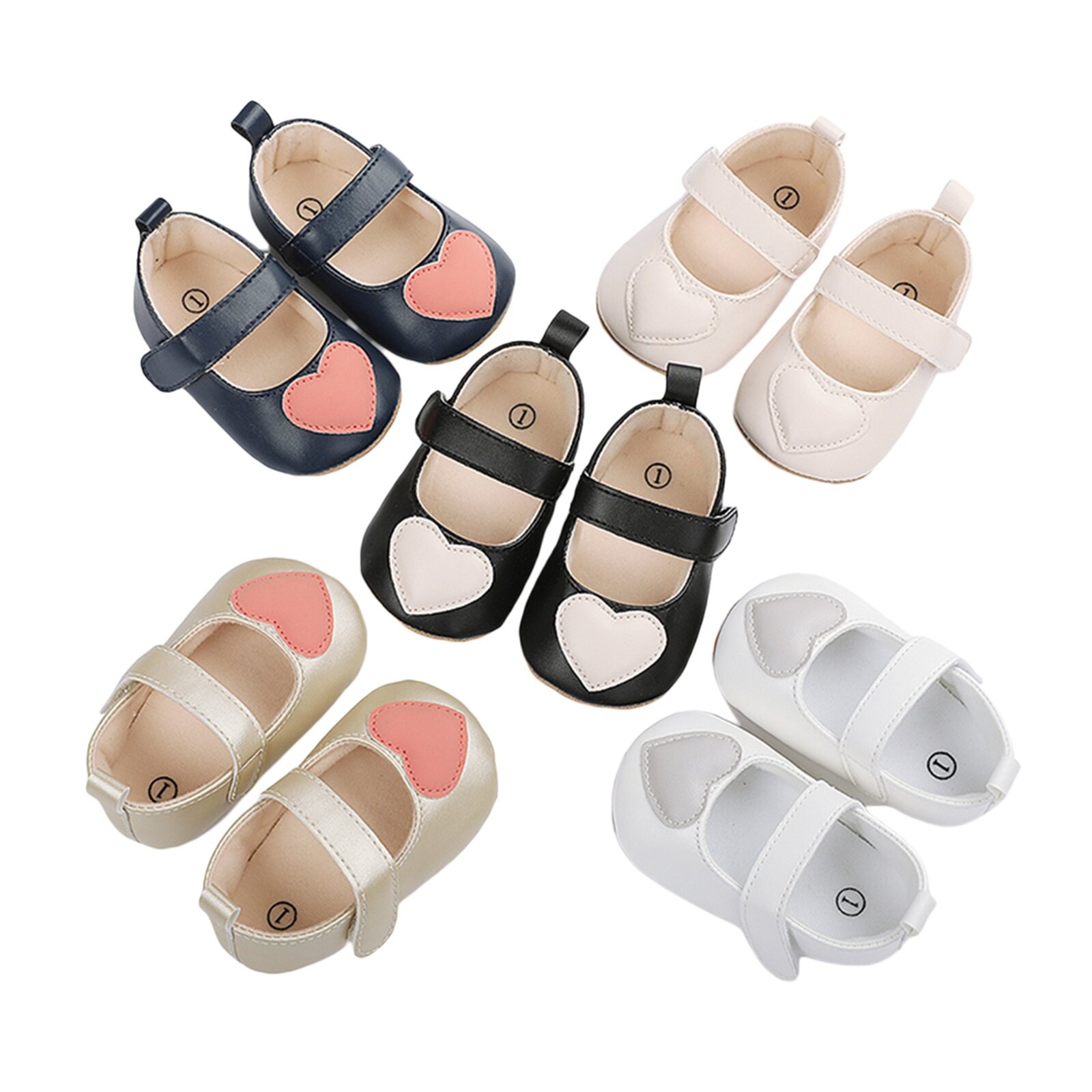 【Beautywoo】Babyสาวรองเท้าPUรองเท้าผ้าใบหนังเดินSoft-Soled Anti-Slip Patchworkหัวใจของขวัญวันเกิดสำหรับทารกแรกเกิดฤดูใบไม้ร่วงฤดูใบไม้ผลิ