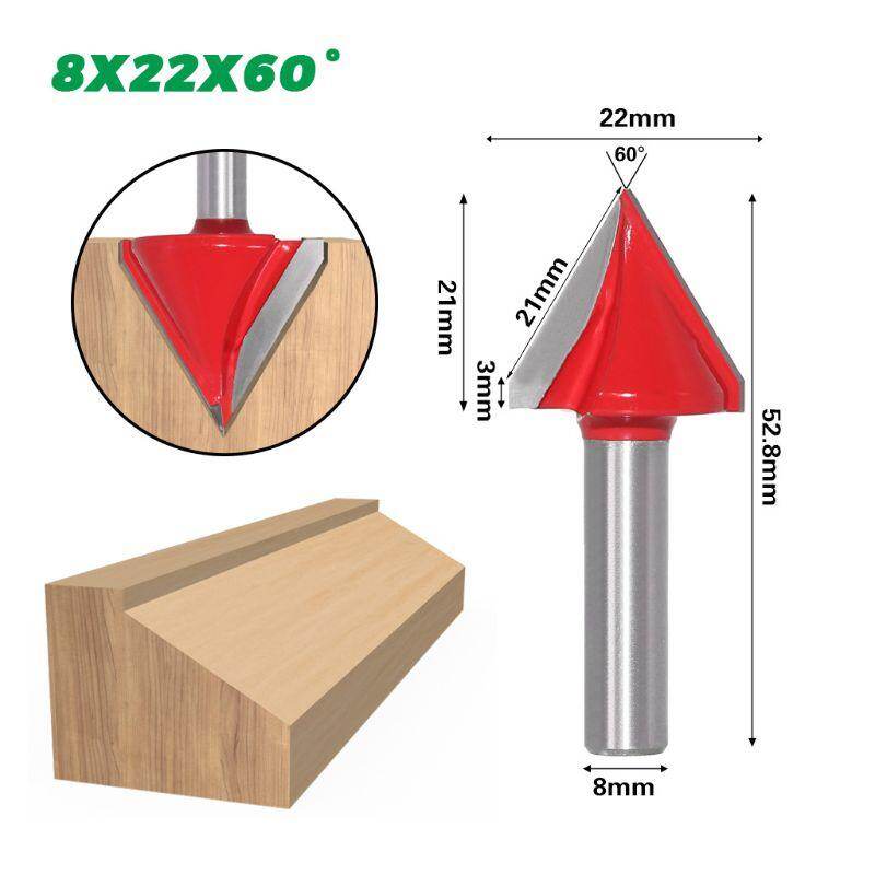 Mũi Phay 3D Rãnh Chữ V Thân 8Mm, Máy Phay Đầu Cacbua Rắn CNC Máy Phay Gỗ 60 90 Độ