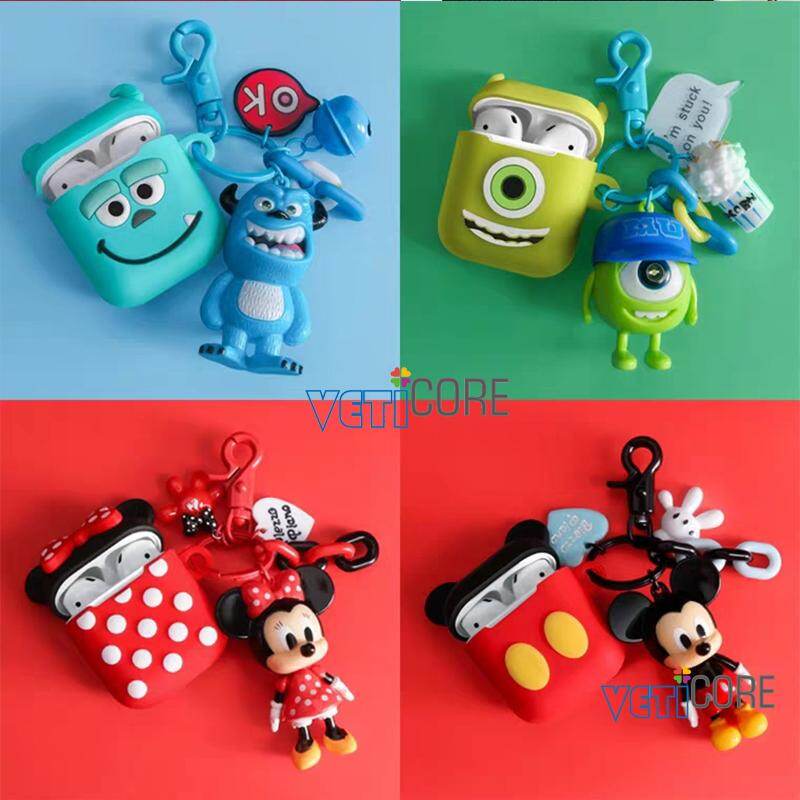 Mr.Q Mike Sulley Mic Ky Min Nie Hộp Đựng Tai Nghe Có Móc Khóa Cho Apple AirPods 1 2 3 Vỏ Bọc Silicon Pro Mới Túi Đựng Tai Nghe AirPod Phụ Kiện Bảo Vệ Màu Xanh Lá Xanh Đỏ Đen