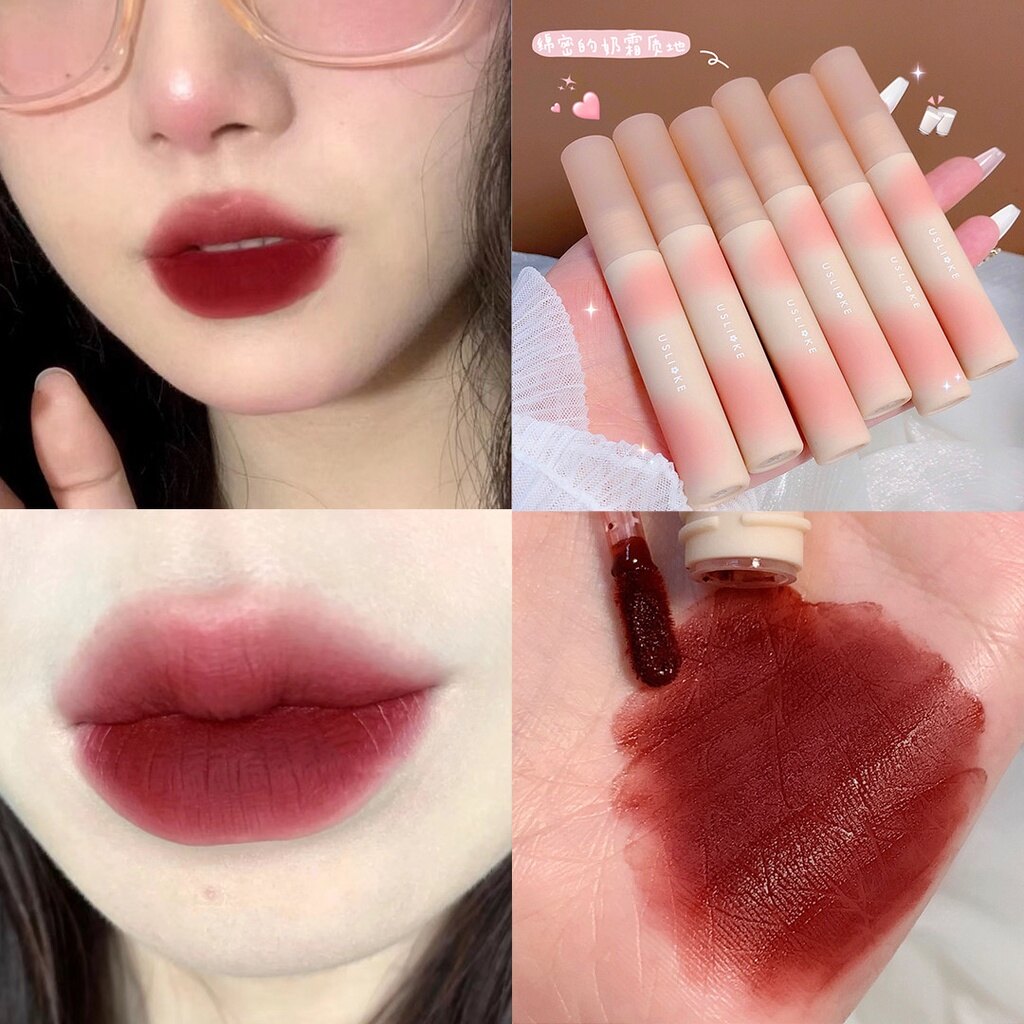 USLIKE Son Môi & Son Bóng Son Lì 6 Màu Dễ Mặc Son Nhung Mờ Vết Bẩn Lâu Trôi Không Thấm Nước