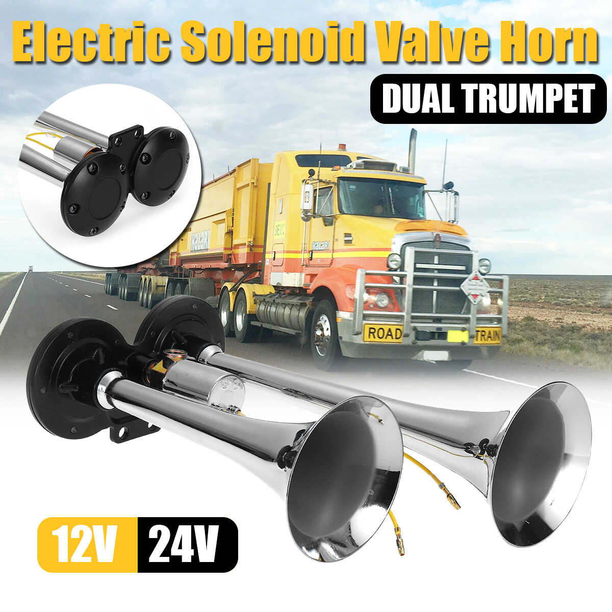 Generic Dual Trumpet Electric Horn Solenoid Valve Loud 12V/24V For