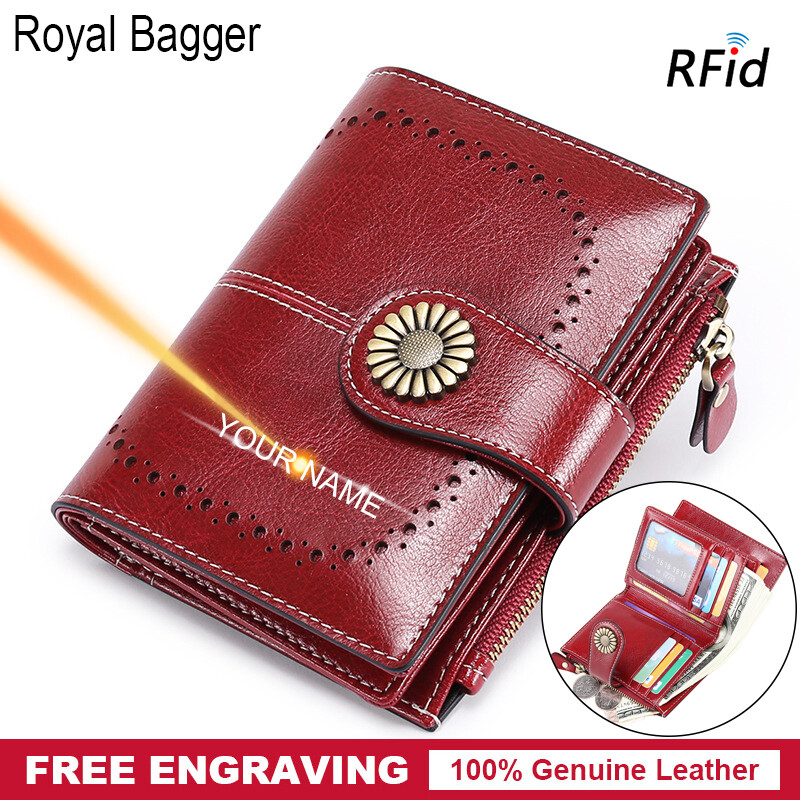 Ví ngắn royal bagger cho nữ bé gái da bò thật thời trang ví cầm tay túi kẹp thẻ đa năng