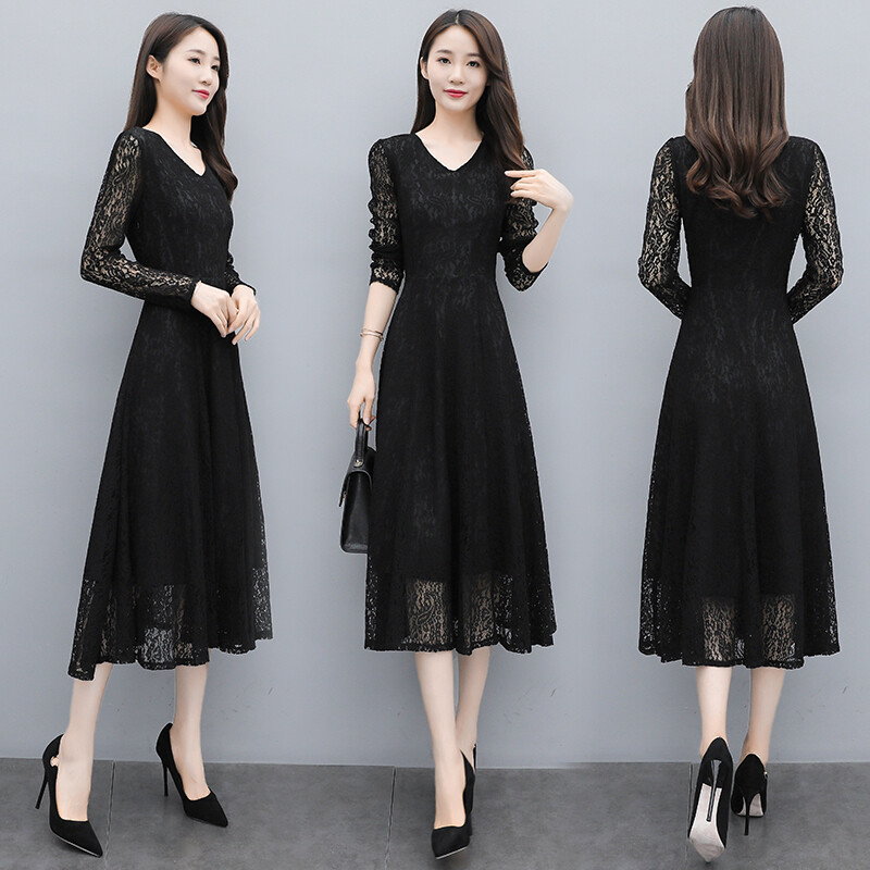 Aria Ls High Neck Calf Dress Black Pattern Silver