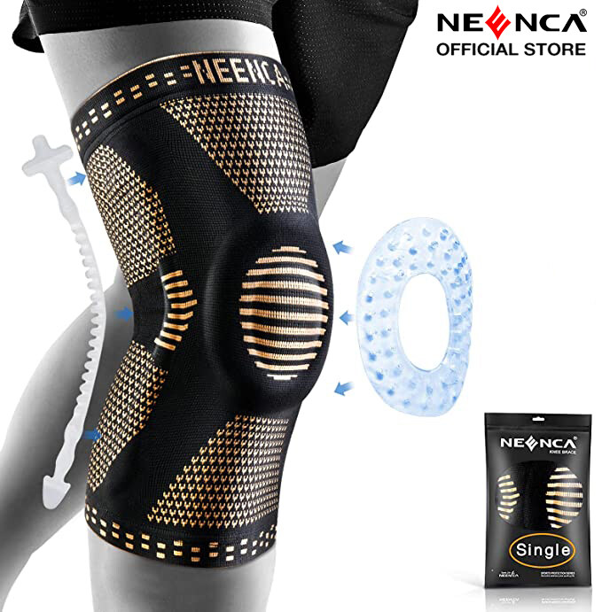 NEENCA Nẹp Đầu Gối Bằng Đồng, Hỗ Trợ Đầu Gối Chuyên Nghiệp Với Miếng Gel Xương Bánh Chè & Dụng Cụ Ổn Định Bên Hông, Tay Áo Nén Để Giảm Đau Đầu Gối, Thể Thao, Tập Luyện, Viêm Khớp, ACL, Giảm Đau Khớp-Một Gói