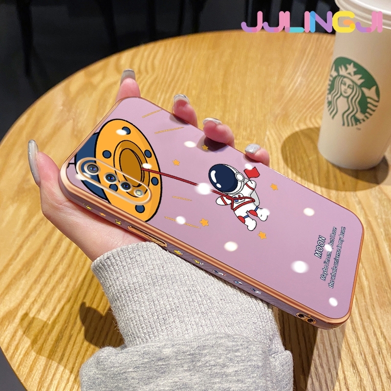 Jjlingji Ốp lưng cho Vivo S1 S1 Pro Ốp lưng thiết kế mới hình vuông cạnh Phi Hành Gia Ốp điện thoại mạ mỏng họa tiết vỏ Bọc ống kính đầy đủ vỏ mềm chống sốc bảo vệ máy ảnh