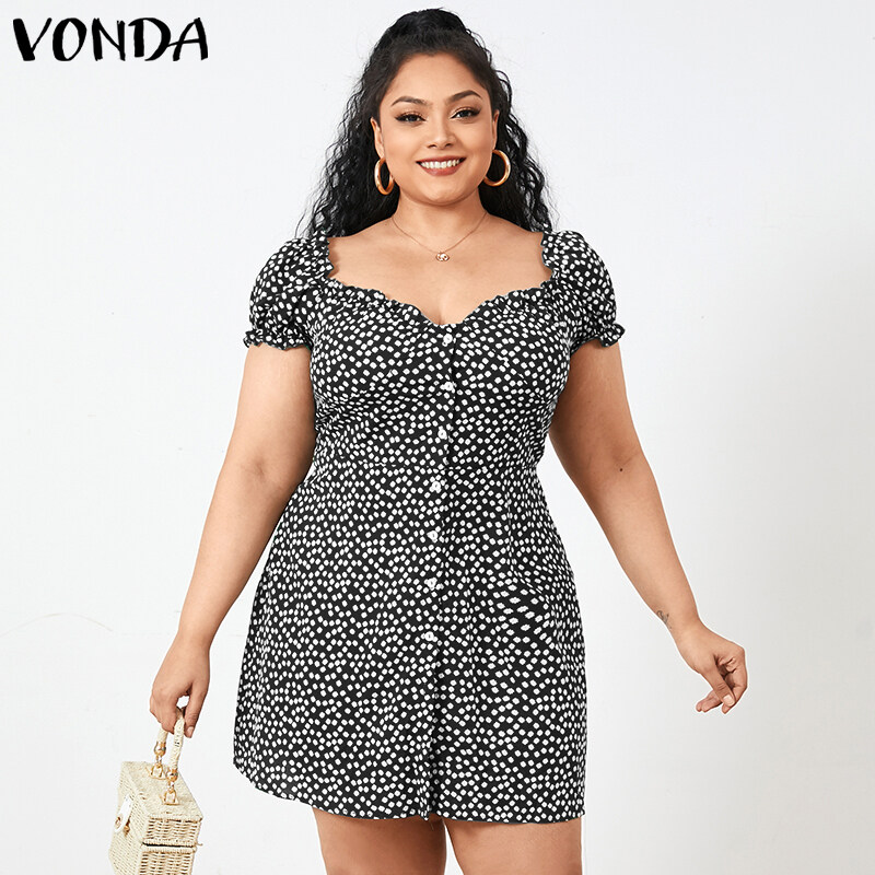 VONDA Womens Plus Size Short Sleeve Printed Holiday Maxi Dress A