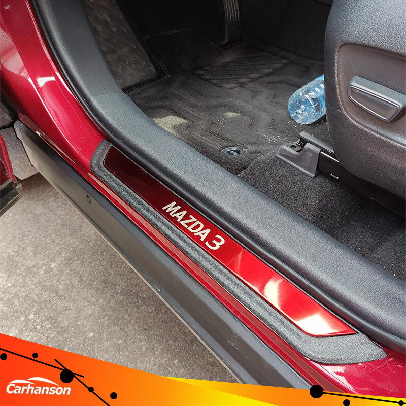 Carhanson Phụ Kiện Xe Hơi Cho Mazda 3 Sticker 2021 2020 2024 Thép Không Gỉ Side Door Bước Sill Protector Bìa Kéo Lê Chân Bàn Đạp Trim Tạo Kiểu Tóc