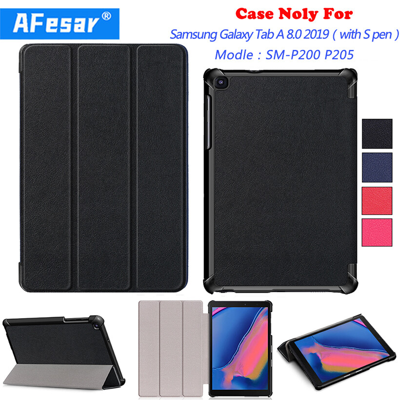 PU Thông Minh 3 Gấp Gọn Đứng Dành Cho Samsung Galaxy Tab A 8.0 Inch 2019-Bút Từ Bao Da Dành Cho Samsung Tab SM-P200 SM-P205
