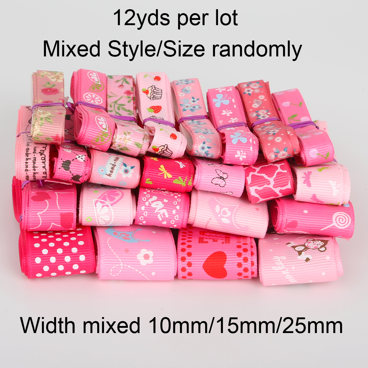 12Yards 10-25mm Hot Selling Random Mixed Color Grosgrain Ribbons Wrapping Sewing Ribbon Party Decoration