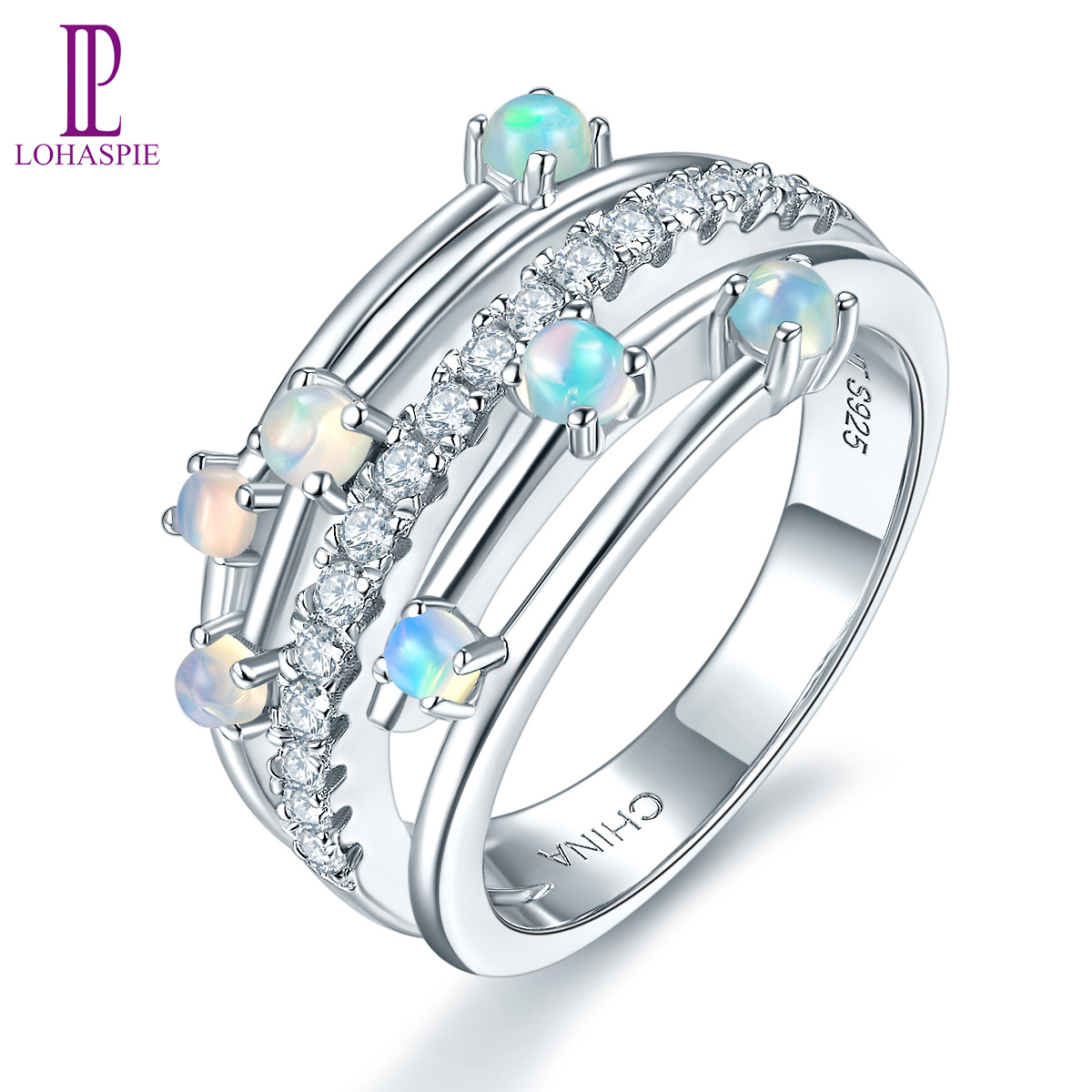Nhẫn bạc 925 opal tự nhiên, nhẫn nữ bằng bạc thật đá quý kỷ niệm phong cách tinh tế thiết kế cổ điển