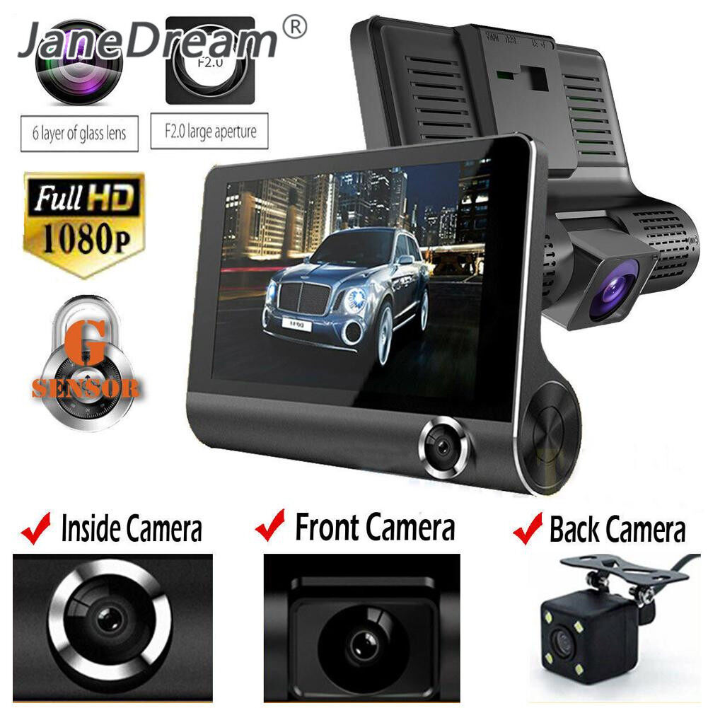 JaneDream 4.0 Full Hd 1080P Inch Car Dash Camera 3 Lens with Rear View