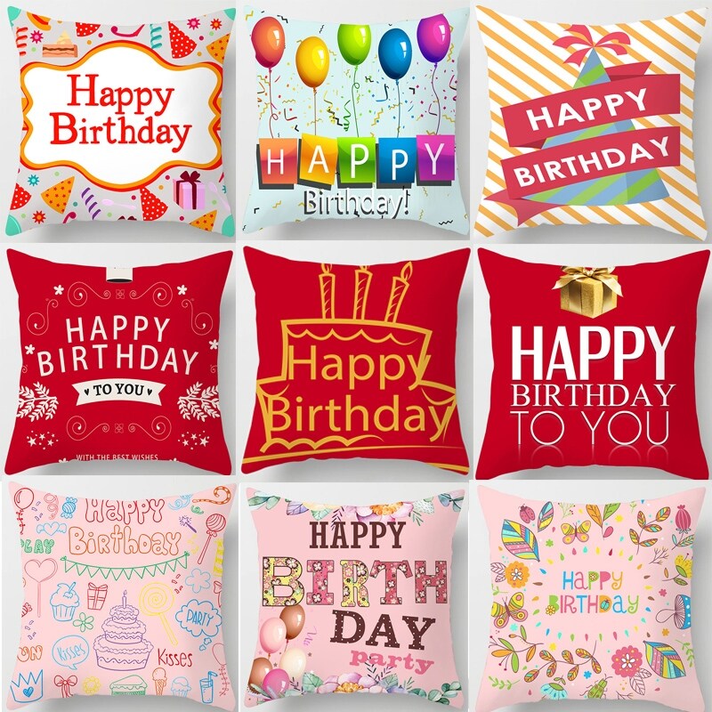 {hot} Happy Birthday Pillow Cover Home Office Decor Pillow Bedroom Sofa Car Cushion Cover Cartoon Happy Birthday Gifts