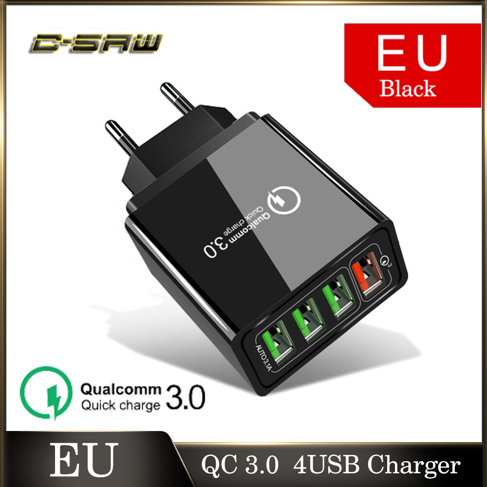 C-SAW 33W QC 3.0 Sạc Nhanh USB Sạc 4 Cổng Sạc Nhanh EU Cắm Tiêu Chuẩn Điện Thoại Di Động Bộ Chuyển Đổi Cho Vivo iPhone Xiaomi Sumsung
