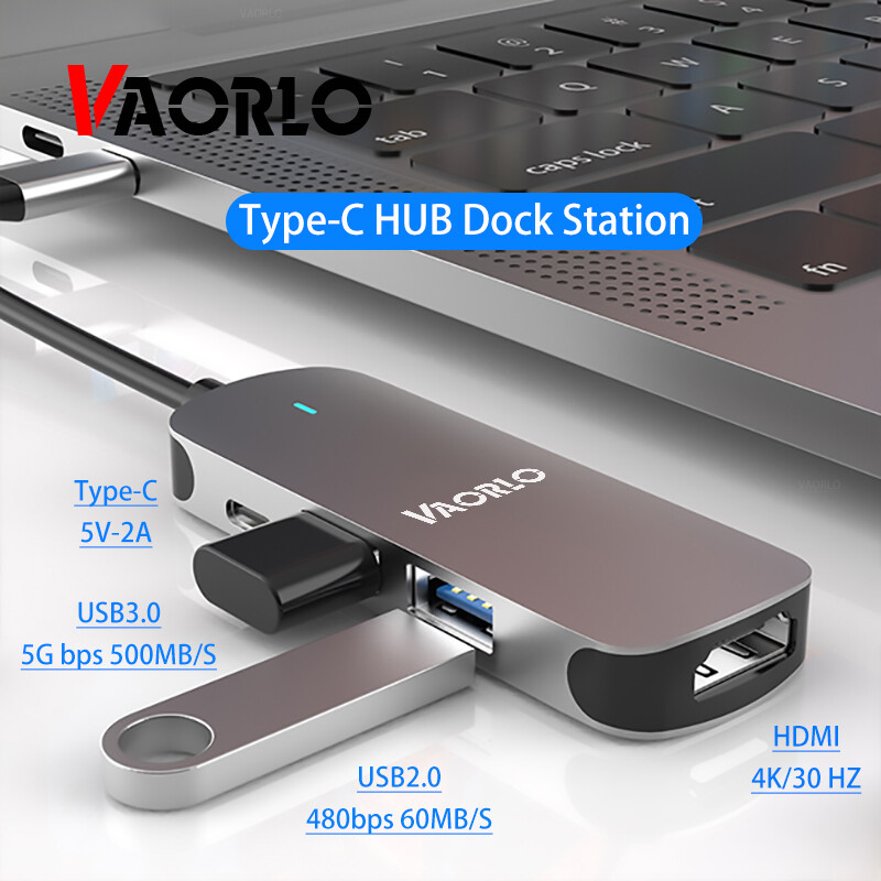 VAORLO HUB Máy Tính Loại C 4 Trong 1 Thông Minh Cổng Sạc Và Truyền Dữ Liệu USB 3.0 Bộ Chuyển Đổi Type-C Sang HDMI, Bộ Chuyển Đổi HUB Cho MacBook Pro USB C Dành Cho Huawei Xiaomi Samsung Máy Tính Xách Tay Phụ Kiện