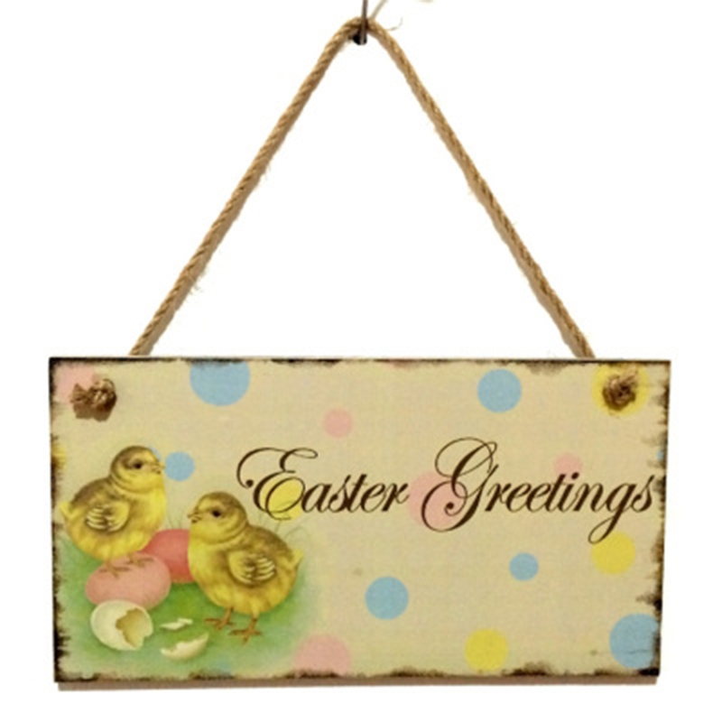 Bảng treo cửa gỗ happy easter, trứng gà thỏ bunny trang trí bảng hiệu, tường trang trí