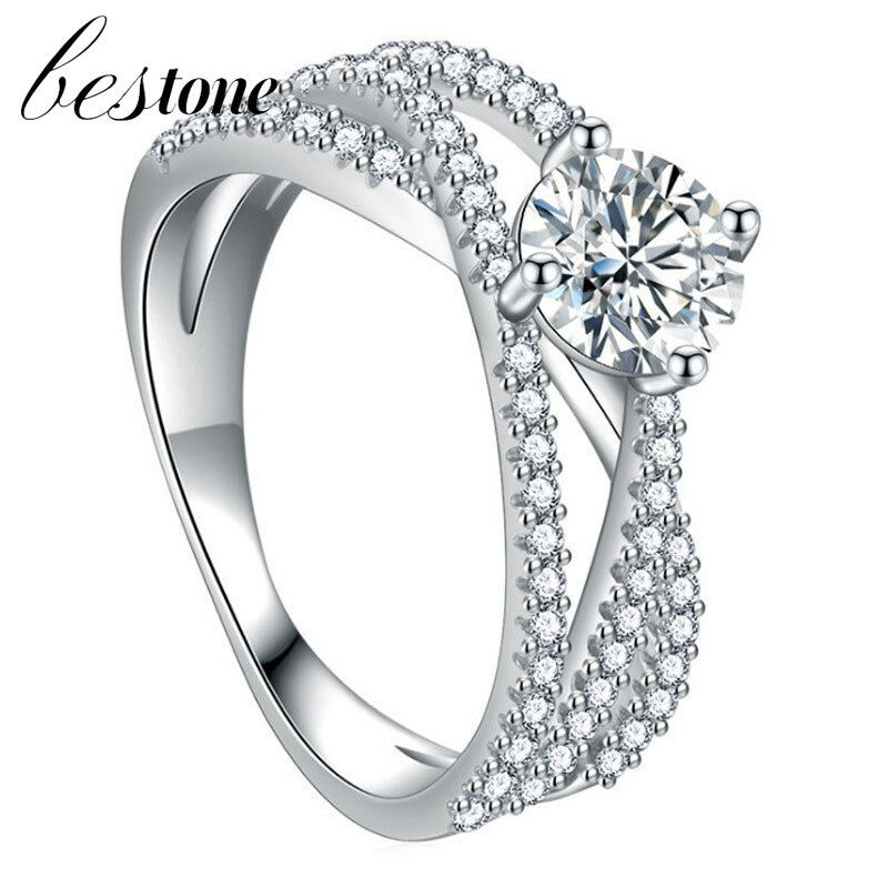 Bestone nhẫn kim cương nhân tạo moissanite nhẫn thế hệ thứ ba nhẫn vàng hồng vàng trắng 18k mạ bạc s925 1 carat