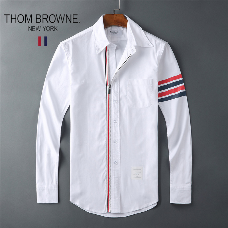 Áo sơ mi thom brownes chính hãng áo cardigan mới có khóa kéo áo sơ mi oxford thương hiệu hợp thời trang áo sơ mi kẻ sọc đơn giản cho nam và nữ cùng phong cách