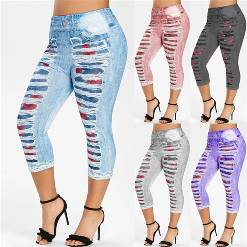 Mode shop quần jean denim in 3d giả cạp cao dáng ôm thời trang cho nữ quần jegging co giãn