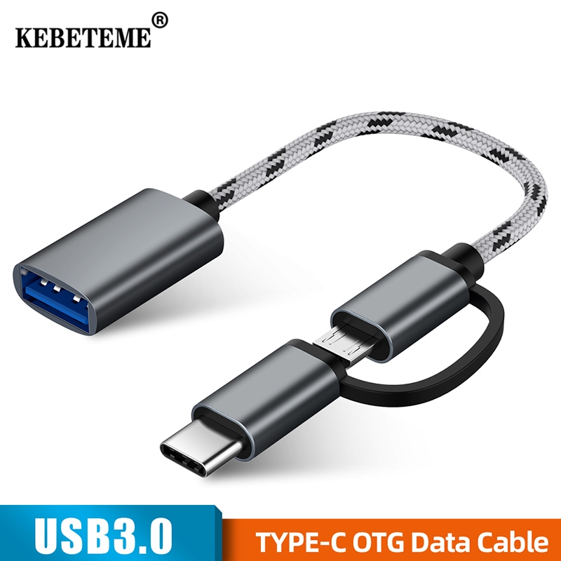 KEBETEME Bộ Chuyển Đổi 2 Trong 1 USB 3.0 OTG Cáp Micro USB Type C Bộ Chuyển Đổi Đồng Bộ Dữ Liệu