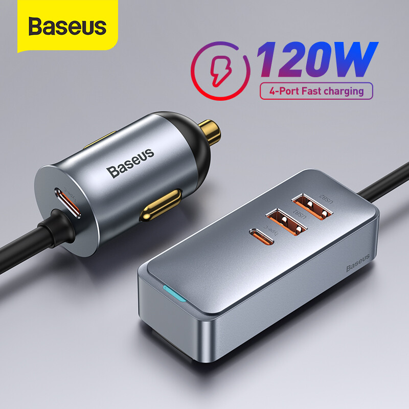 Bộ sạc ô tô Baseus 120W Bộ sạc ô tô USB nhiều cổng Bộ sạc ô tô nhanh QC3.0 Cổng PD3.0 Sạc nhanh cho iPhone 13 12 Pro Samsung Xiaomi Mobile Phone Chgerging