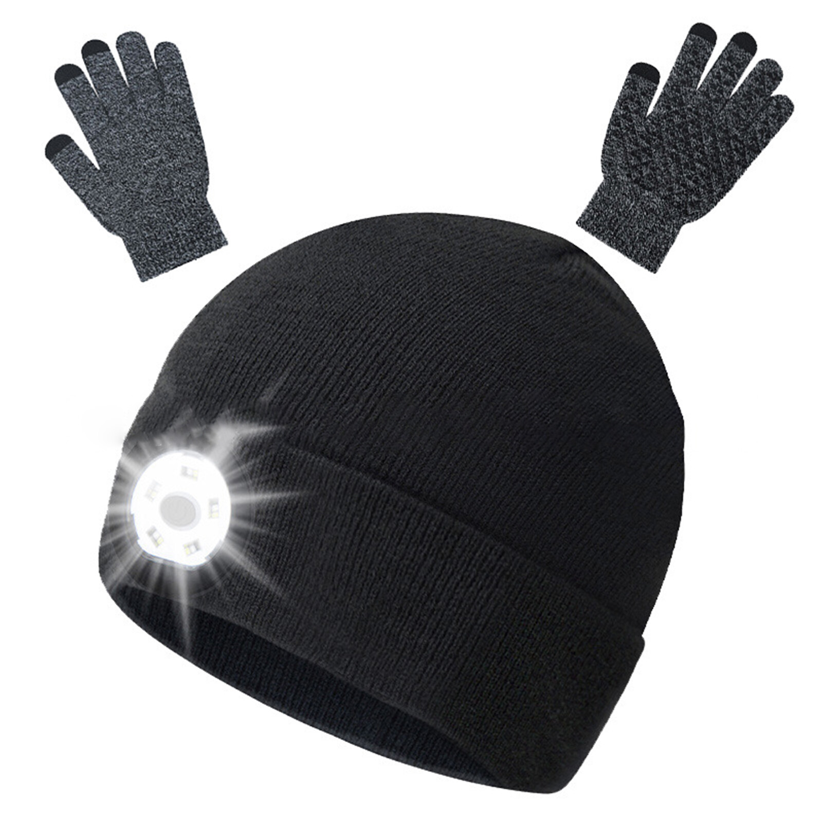1 bộ đèn pha ngoài trời Cap có thể giặt đầu gắn màn hình cảm ứng giữ ấm LED Beanie Torch hat với găng tay mùa đông mặc