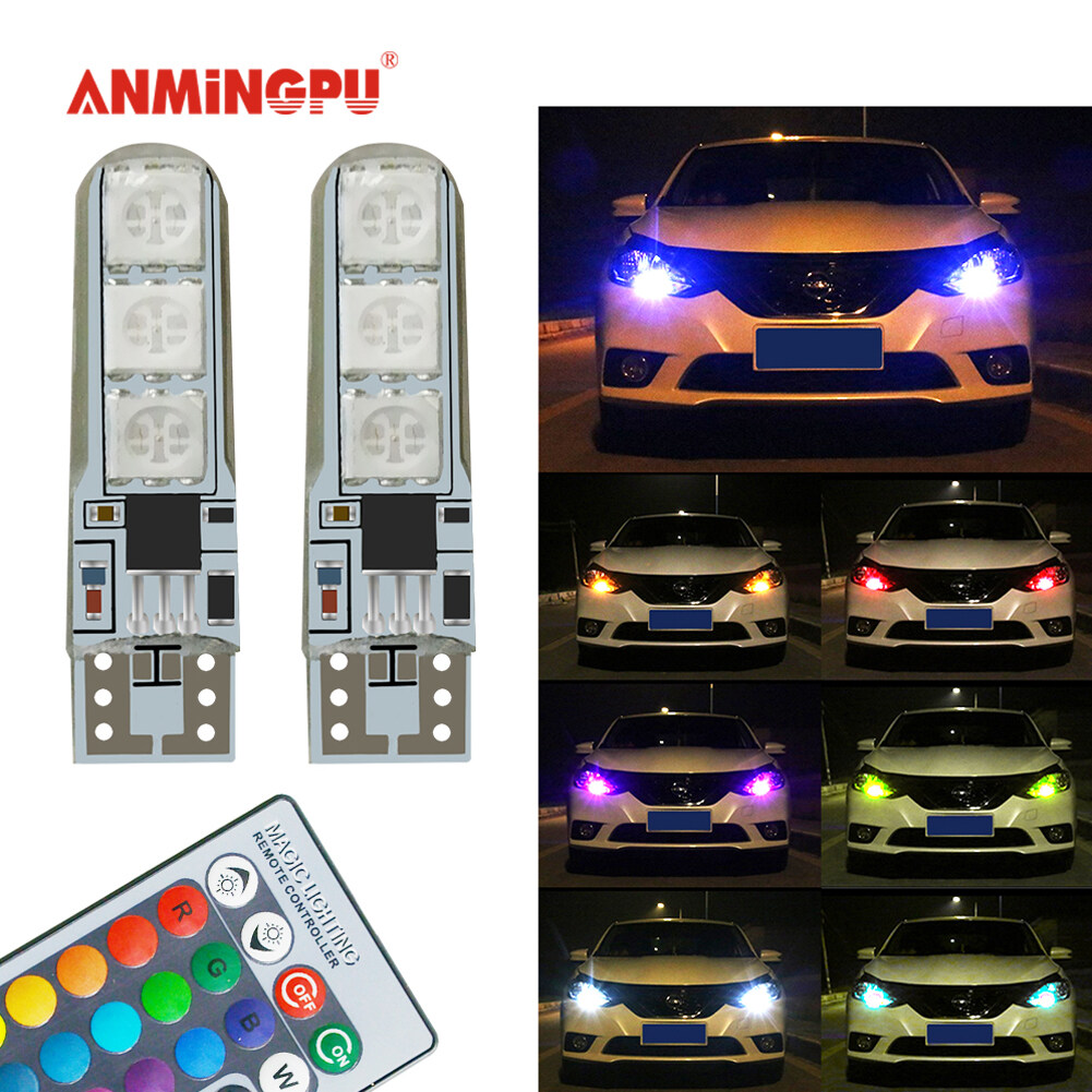 ANMINGPU 4PCS Signal Light Remote Control RGB T10 W5W LED Bulb for