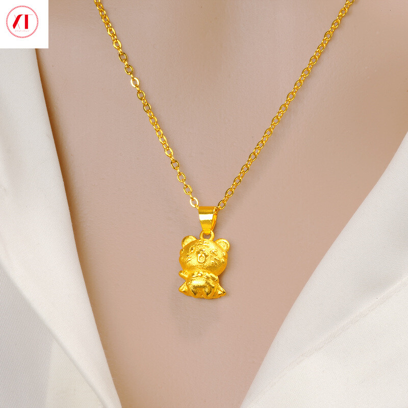 XT Jewelry Vòng Cổ Nữ 24K Hàn Quốc Mặt Dây Chuyền Hình Hổ Thắt Nơ Dễ Thương Mạ Vàng 916