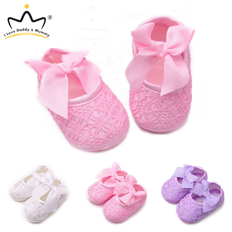 Newborn Toddler Infant Baby Shoes Lace Flower Bows Soft Cotton Non