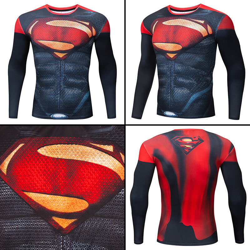 Mens Compression Shirts Long Sleeve Superhero Rashguard Crossfit
