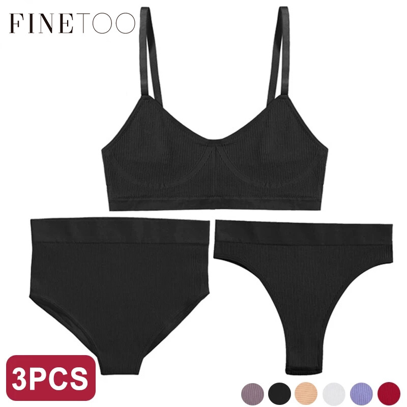 FINETOO Bộ 3 Chiếc Quần Lót Áo Ngực Đối Với Phụ Nữ Đồ Lót Quần Lót Bó Sát Cạp Cao Nữ Bralette Áo Ngực Năng Động Hàng Đầu Cơ Bản