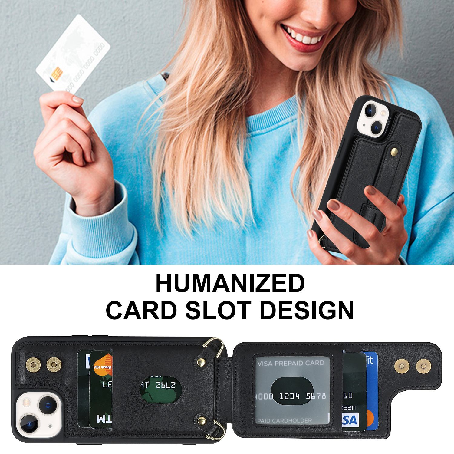 Phone Case Wallet With Leather Card Holder And Wrist Strap For Iphone_voghion.com