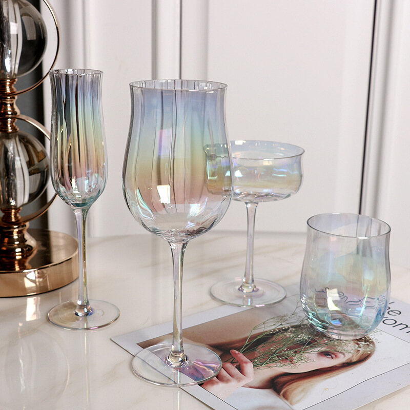 Fashion dazzling pattern cocktail cup Valentine gift red wine glass vertical edge tulip cup set ราคา 192 บาท*ส่งฟรี